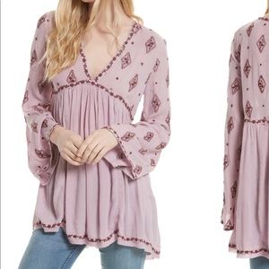 Free People Embroidered Bell Sleeve Top